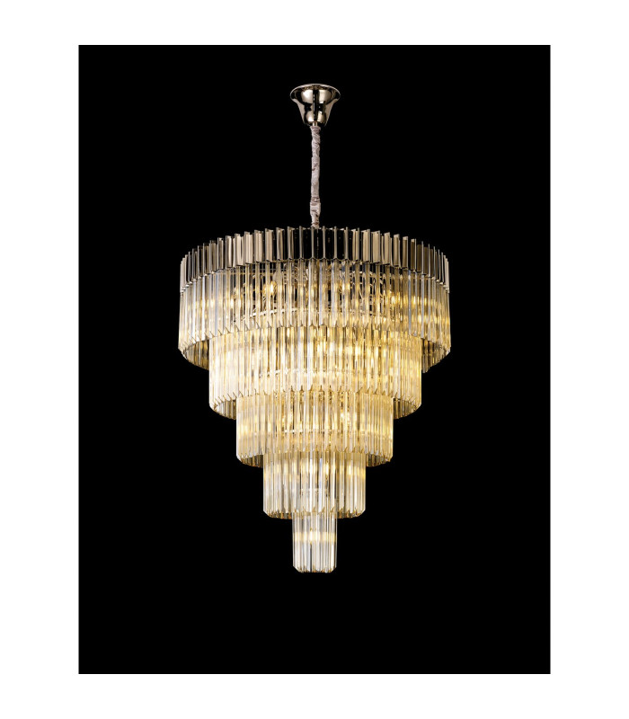 Poland 96cm Pendant Round 5 Tier 23 Light E14 Polished Nickel/Cognac Sculpted Glass Item Weight: 48kg-3