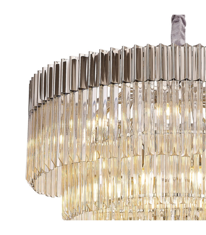 Poland 96cm Pendant Round 5 Tier 23 Light E14 Polished Nickel/Cognac Sculpted Glass Item Weight: 48kg-6