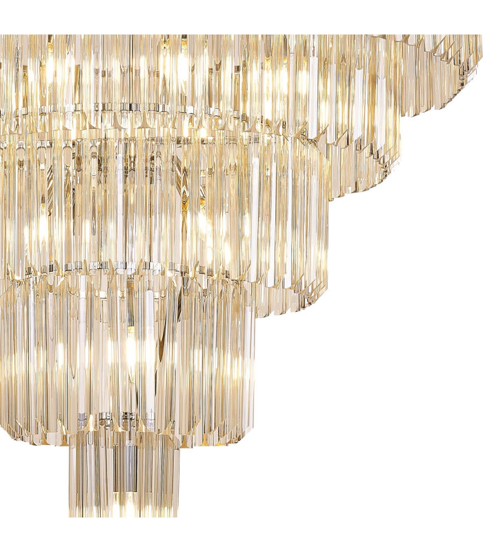 Poland 96cm Pendant Round 5 Tier 23 Light E14 Polished Nickel/Cognac Sculpted Glass Item Weight: 48kg-7