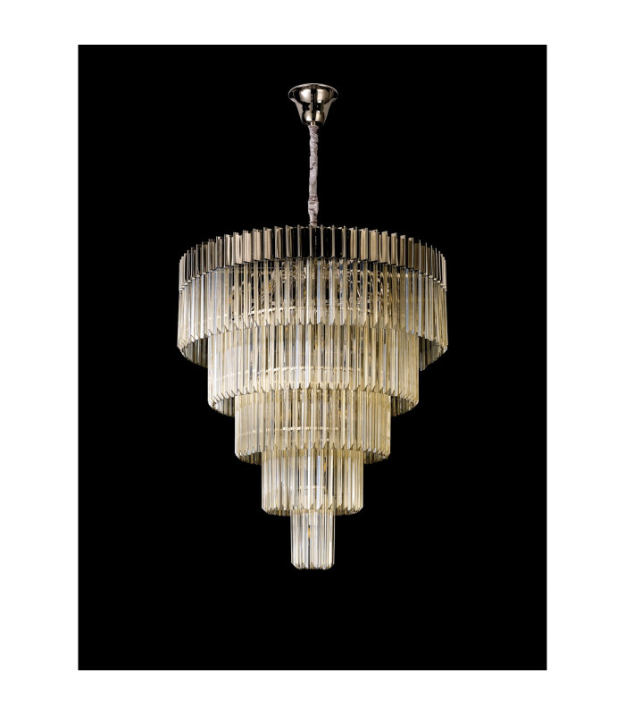 Poland 96cm Pendant Round 5 Tier 23 Light E14 Polished Nickel/Cognac Sculpted Glass Item Weight: 48kg-8