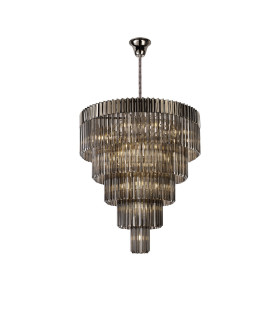 Poland 96cm Pendant Round 5 Tier 23 Light E14 Polished Nickel/Smoked Sculpted Glass Item Weight: 48kg-1