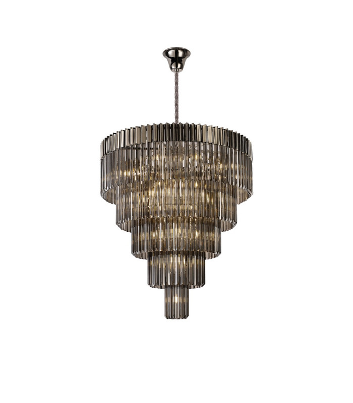 Poland 96cm Pendant Round 5 Tier 23 Light E14 Polished Nickel/Smoked Sculpted Glass Item Weight: 48kg-1
