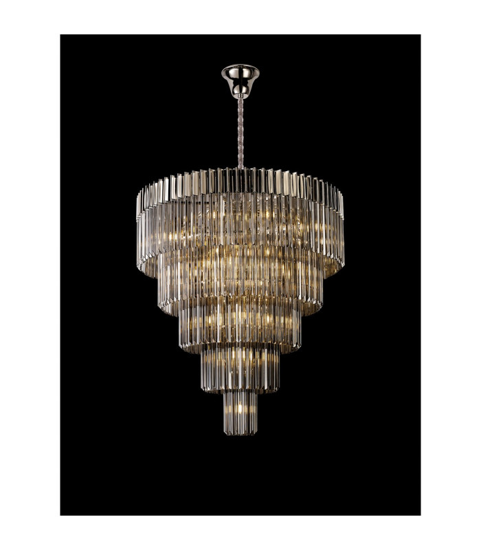 Poland 96cm Pendant Round 5 Tier 23 Light E14 Polished Nickel/Smoked Sculpted Glass Item Weight: 48kg-3