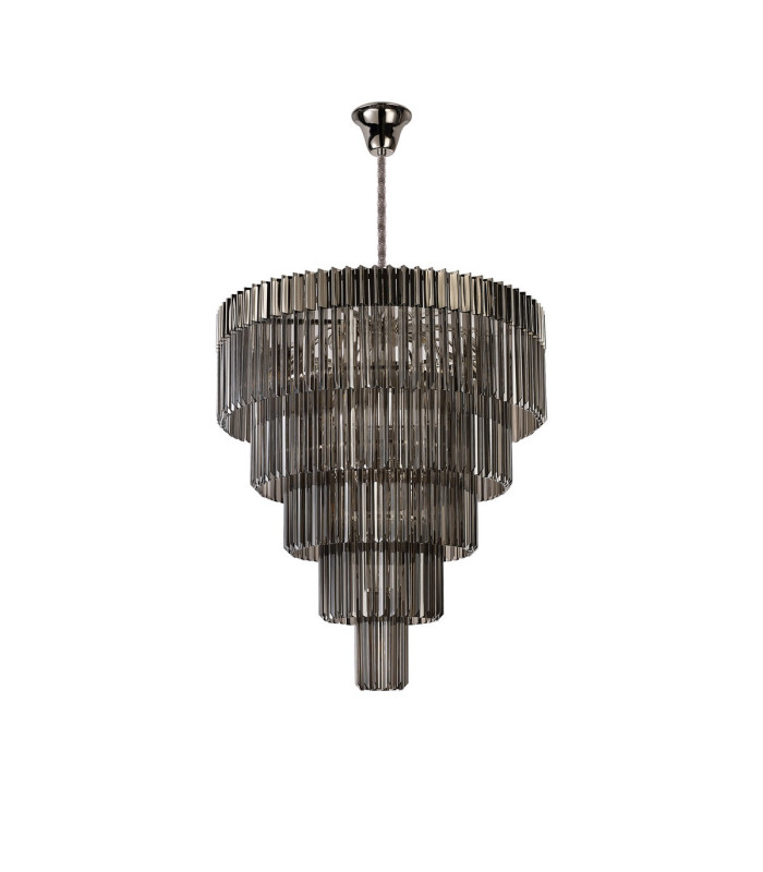 Poland 96cm Pendant Round 5 Tier 23 Light E14 Polished Nickel/Smoked Sculpted Glass Item Weight: 48kg-4