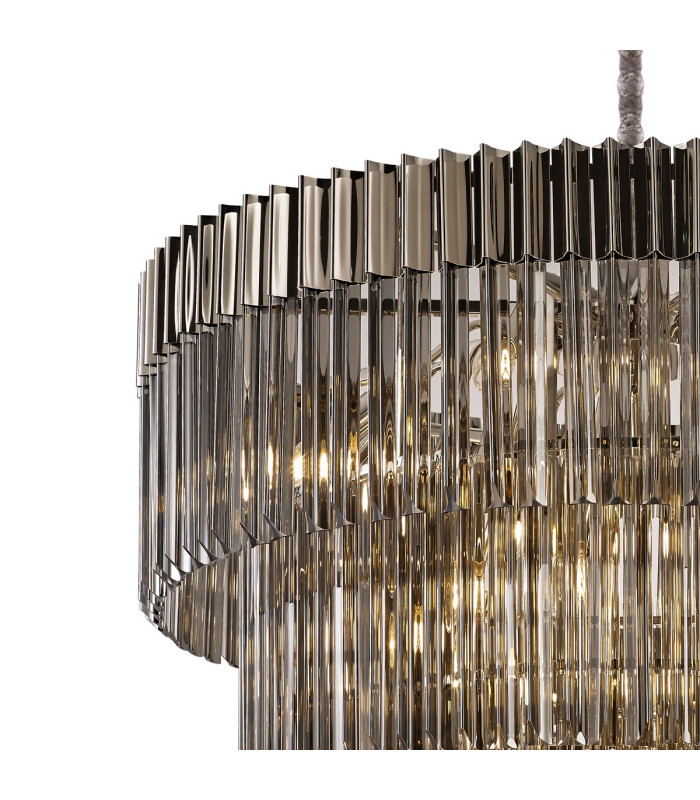 Poland 96cm Pendant Round 5 Tier 23 Light E14 Polished Nickel/Smoked Sculpted Glass Item Weight: 48kg-6