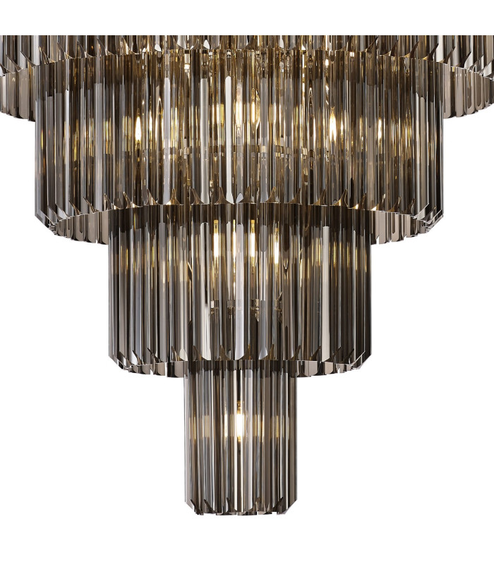 Poland 96cm Pendant Round 5 Tier 23 Light E14 Polished Nickel/Smoked Sculpted Glass Item Weight: 48kg-7