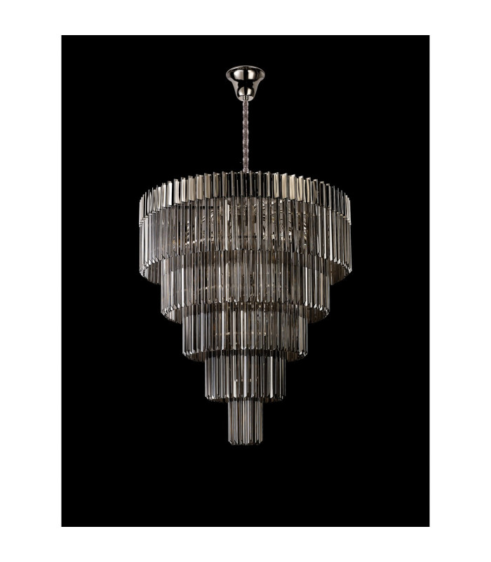Poland 96cm Pendant Round 5 Tier 23 Light E14 Polished Nickel/Smoked Sculpted Glass Item Weight: 48kg-8