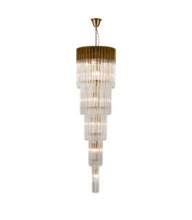 Poland 50cm Pendant Round 5 Tier 18 Light E14 Brass/Clear Sculpted Glass Item Weight: 42kg-1