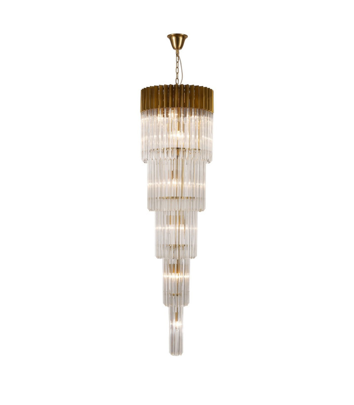 Poland 50cm Pendant Round 5 Tier 18 Light E14 Brass/Clear Sculpted Glass Item Weight: 42kg-1