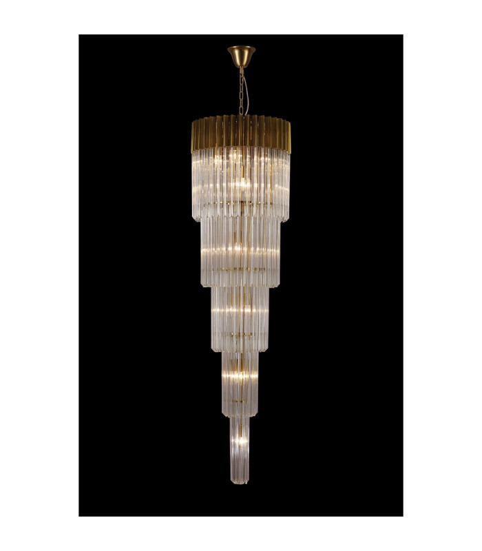 Poland 50cm Pendant Round 5 Tier 18 Light E14 Brass/Clear Sculpted Glass Item Weight: 42kg-3