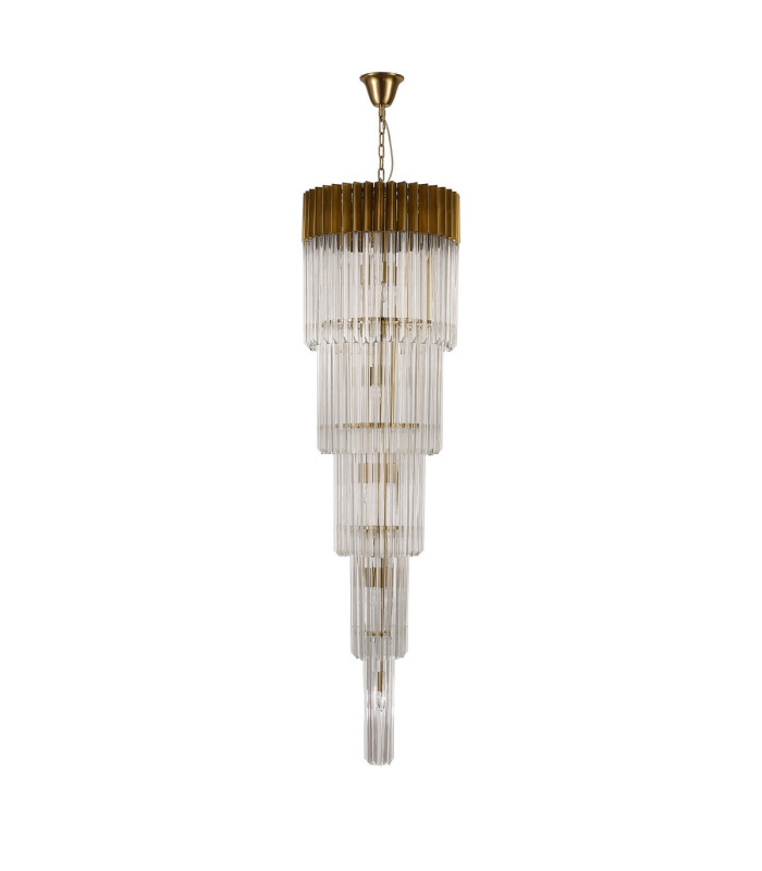 Poland 50cm Pendant Round 5 Tier 18 Light E14 Brass/Clear Sculpted Glass Item Weight: 42kg-4