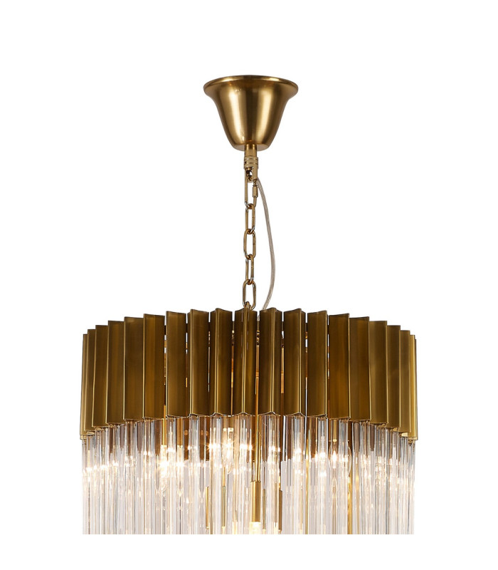Poland 50cm Pendant Round 5 Tier 18 Light E14 Brass/Clear Sculpted Glass Item Weight: 42kg-5