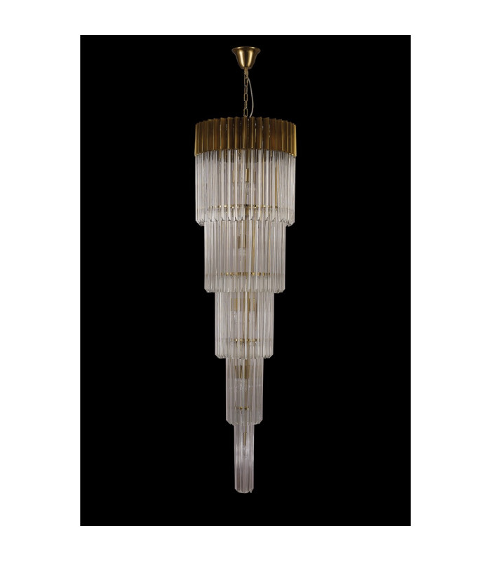 Poland 50cm Pendant Round 5 Tier 18 Light E14 Brass/Clear Sculpted Glass Item Weight: 42kg-8
