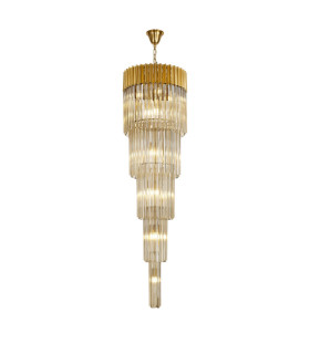 Poland 50cm Pendant Round 5 Tier 18 Light E14 Brass/Cognac Sculpted Glass Item Weight: 42kg-1