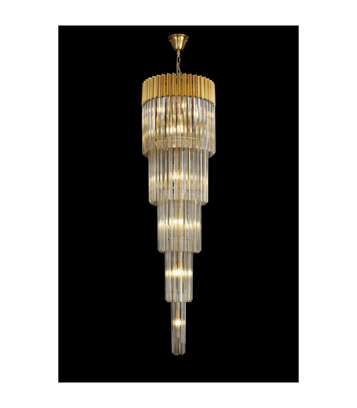 Poland 50cm Pendant Round 5 Tier 18 Light E14 Brass/Cognac Sculpted Glass Item Weight: 42kg-3