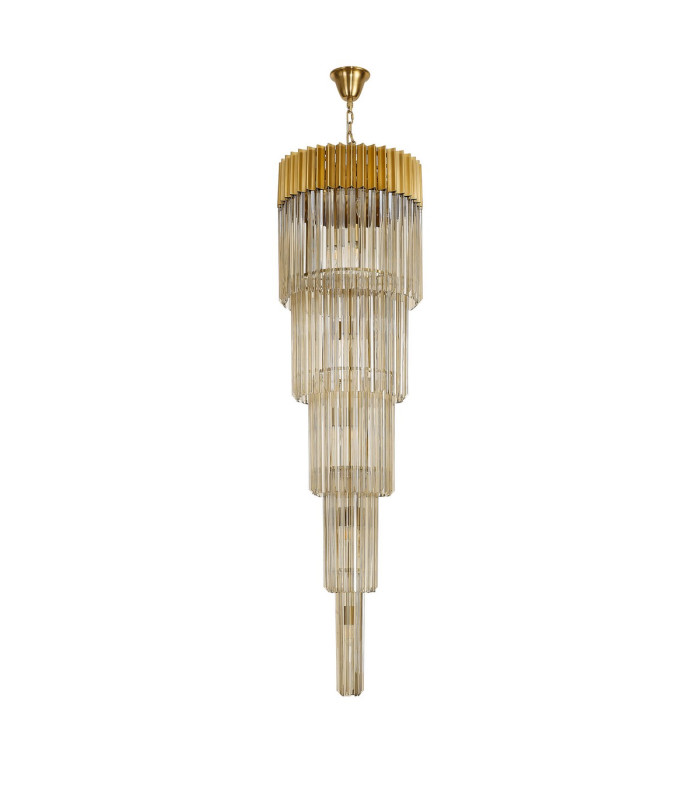 Poland 50cm Pendant Round 5 Tier 18 Light E14 Brass/Cognac Sculpted Glass Item Weight: 42kg-4