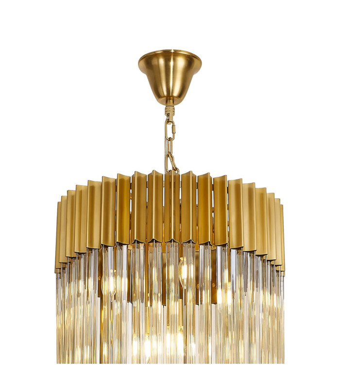 Poland 50cm Pendant Round 5 Tier 18 Light E14 Brass/Cognac Sculpted Glass Item Weight: 42kg-5