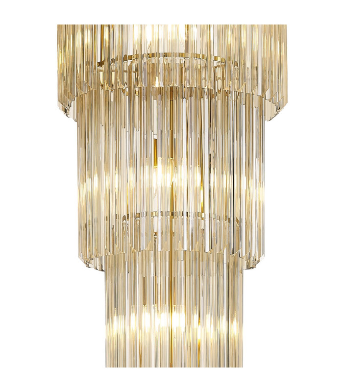 Poland 50cm Pendant Round 5 Tier 18 Light E14 Brass/Cognac Sculpted Glass Item Weight: 42kg-6