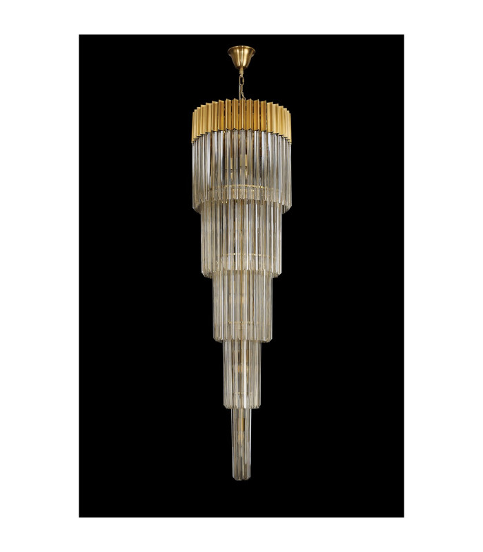 Poland 50cm Pendant Round 5 Tier 18 Light E14 Brass/Cognac Sculpted Glass Item Weight: 42kg-8