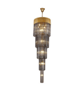 Poland 50cm Pendant Round 5 Tier 18 Light E14 Brass/Smoke Sculpted Glass Item Weight: 42kg-1