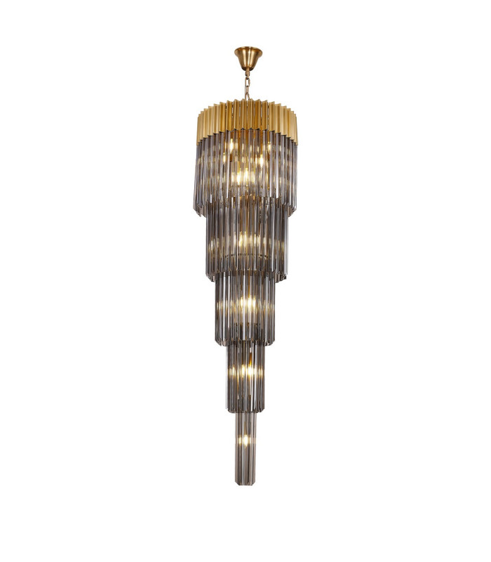 Poland 50cm Pendant Round 5 Tier 18 Light E14 Brass/Smoke Sculpted Glass Item Weight: 42kg-1
