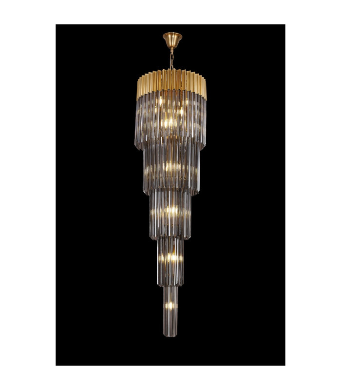 Poland 50cm Pendant Round 5 Tier 18 Light E14 Brass/Smoke Sculpted Glass Item Weight: 42kg-3