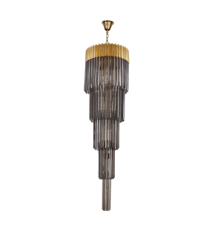 Poland 50cm Pendant Round 5 Tier 18 Light E14 Brass/Smoke Sculpted Glass Item Weight: 42kg-4