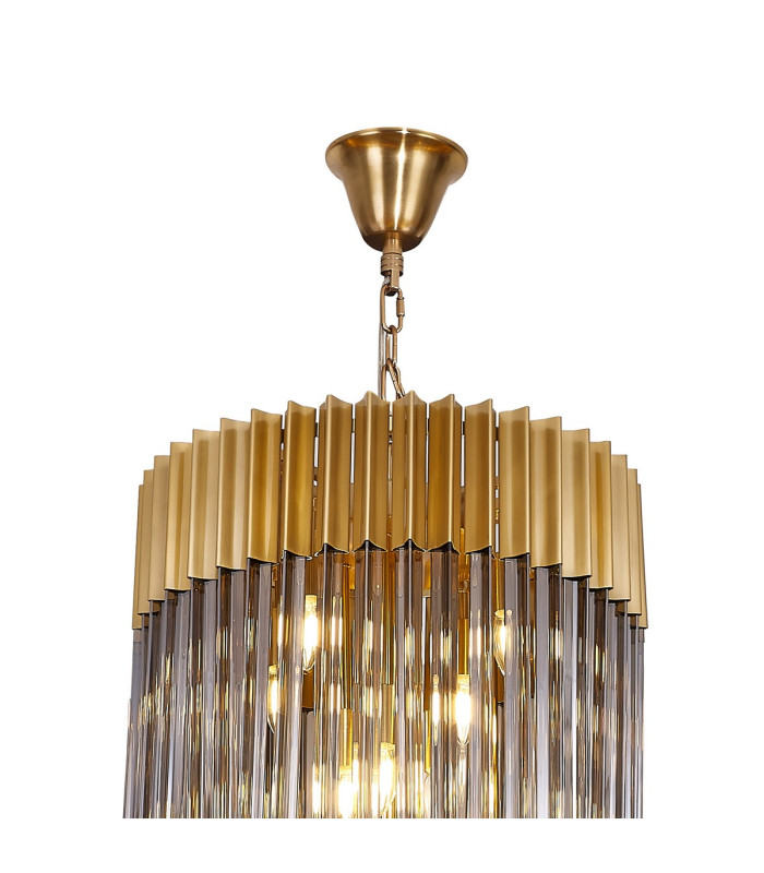 Poland 50cm Pendant Round 5 Tier 18 Light E14 Brass/Smoke Sculpted Glass Item Weight: 42kg-5