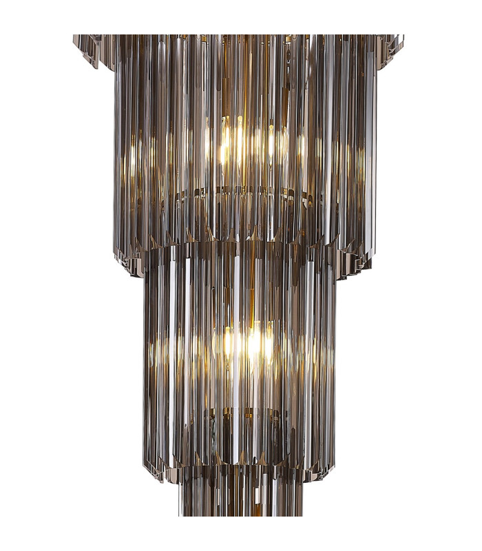 Poland 50cm Pendant Round 5 Tier 18 Light E14 Brass/Smoke Sculpted Glass Item Weight: 42kg-6