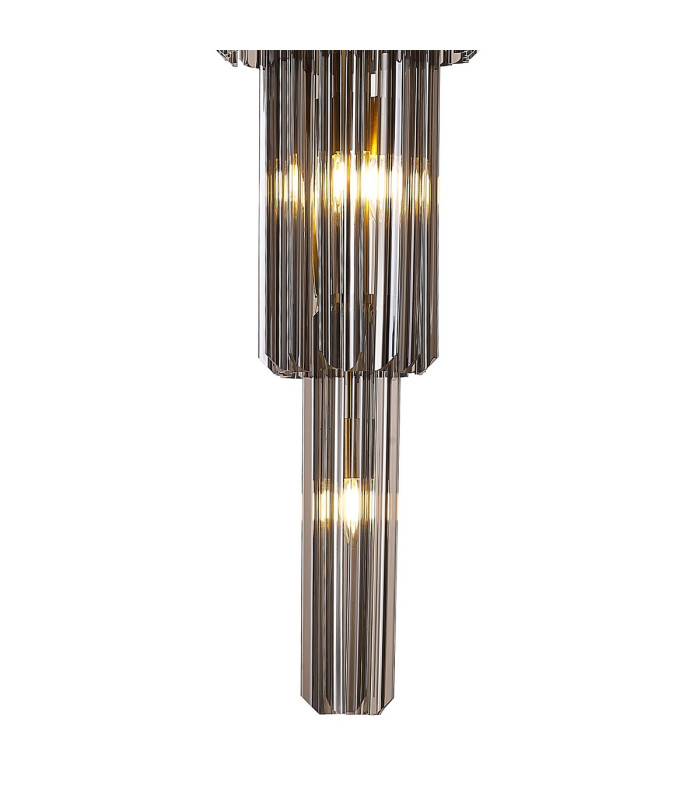 Poland 50cm Pendant Round 5 Tier 18 Light E14 Brass/Smoke Sculpted Glass Item Weight: 42kg-7