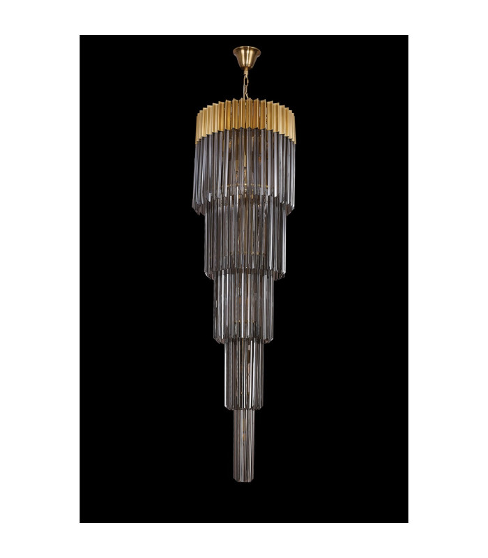 Poland 50cm Pendant Round 5 Tier 18 Light E14 Brass/Smoke Sculpted Glass Item Weight: 42kg-8