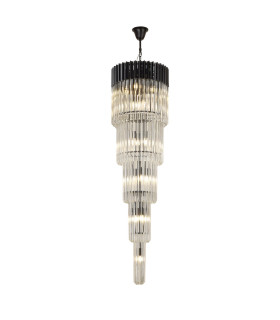 Poland 50cm Pendant Round 5 Tier 18 Light E14 Matt Black/Clear Sculpted Glass Item Weight: 42kg-1