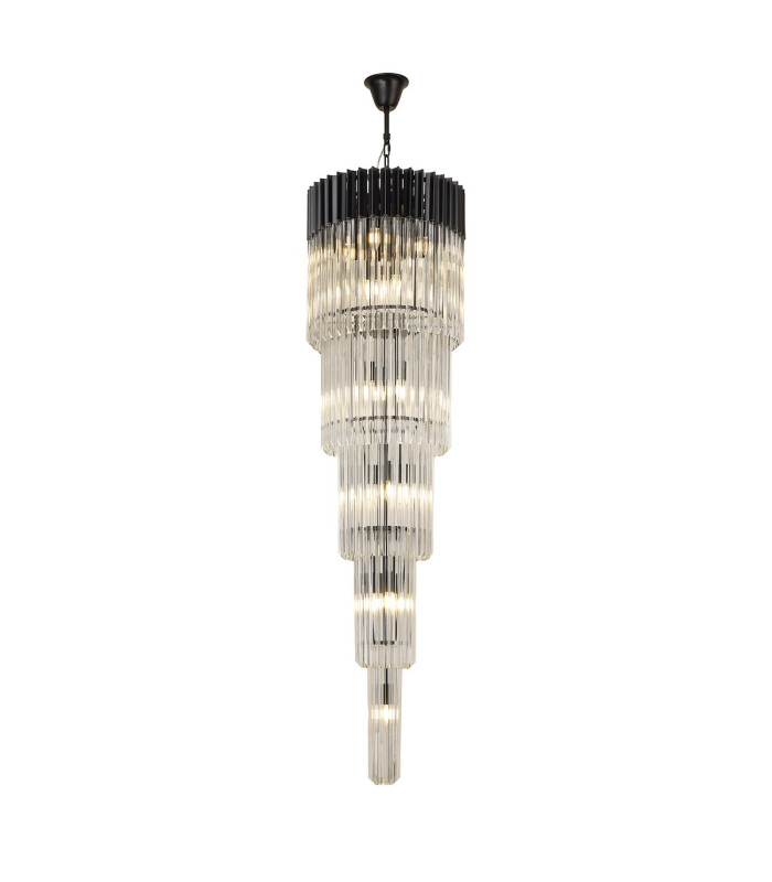 Poland 50cm Pendant Round 5 Tier 18 Light E14 Matt Black/Clear Sculpted Glass Item Weight: 42kg-1