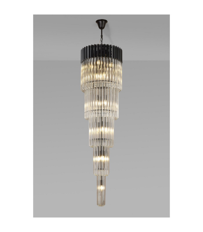 Poland 50cm Pendant Round 5 Tier 18 Light E14 Matt Black/Clear Sculpted Glass Item Weight: 42kg-3