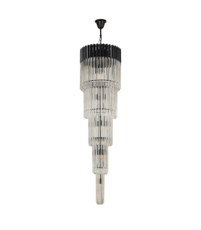 Poland 50cm Pendant Round 5 Tier 18 Light E14 Matt Black/Clear Sculpted Glass Item Weight: 42kg-4