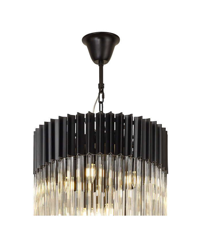 Poland 50cm Pendant Round 5 Tier 18 Light E14 Matt Black/Clear Sculpted Glass Item Weight: 42kg-5