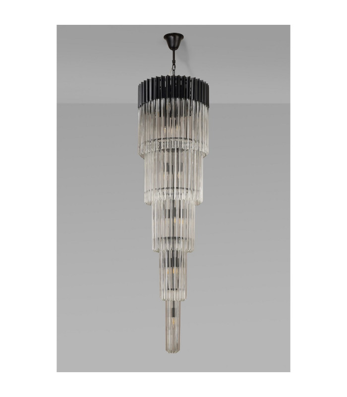 Poland 50cm Pendant Round 5 Tier 18 Light E14 Matt Black/Clear Sculpted Glass Item Weight: 42kg-8