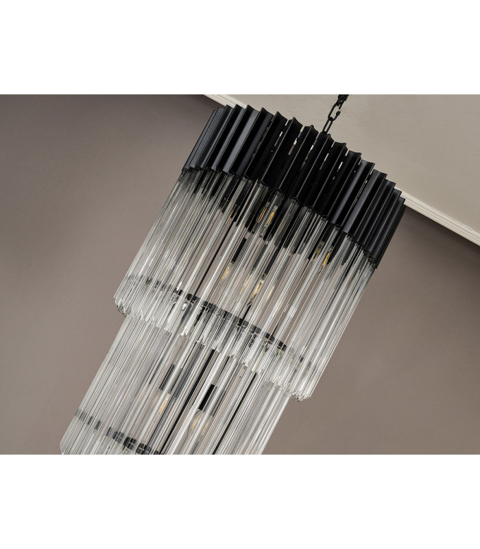 Poland 50cm Pendant Round 5 Tier 18 Light E14 Matt Black/Clear Sculpted Glass Item Weight: 42kg-9