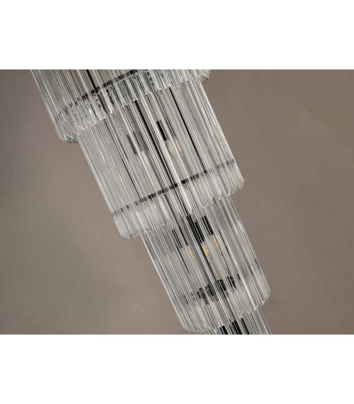 Poland 50cm Pendant Round 5 Tier 18 Light E14 Matt Black/Clear Sculpted Glass Item Weight: 42kg-10