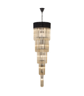 Poland 50cm Pendant Round 5 Tier 18 Light E14 Matt Black/Cognac Sculpted Glass Item Weight: 42kg-1