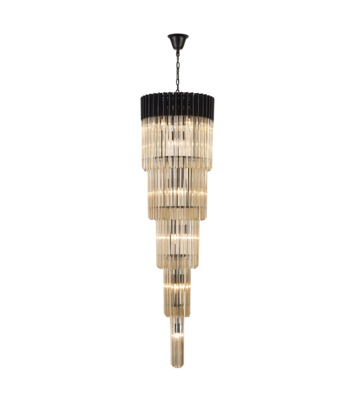Poland 50cm Pendant Round 5 Tier 18 Light E14 Matt Black/Cognac Sculpted Glass Item Weight: 42kg-1