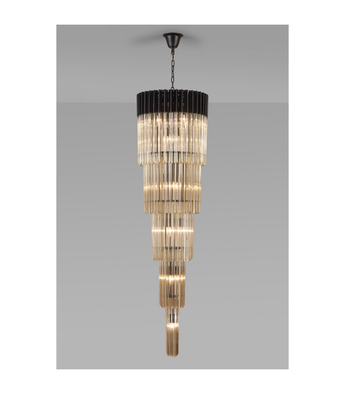 Poland 50cm Pendant Round 5 Tier 18 Light E14 Matt Black/Cognac Sculpted Glass Item Weight: 42kg-3