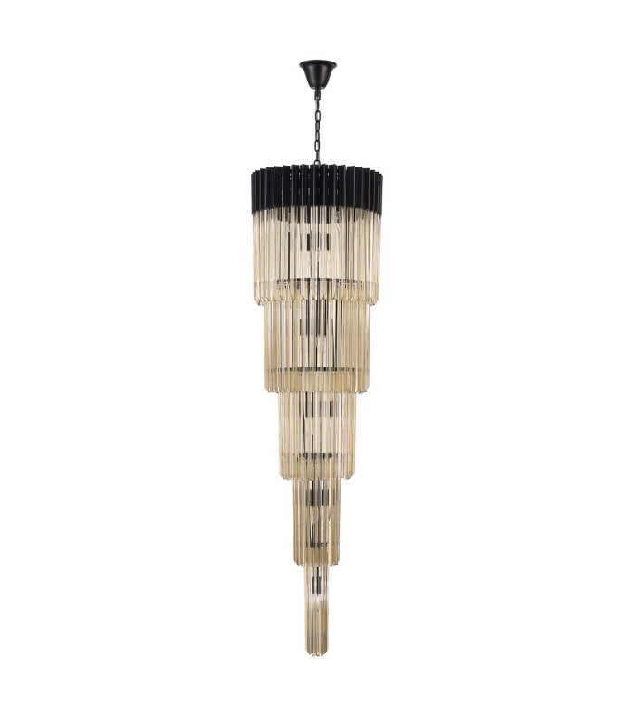 Poland 50cm Pendant Round 5 Tier 18 Light E14 Matt Black/Cognac Sculpted Glass Item Weight: 42kg-4
