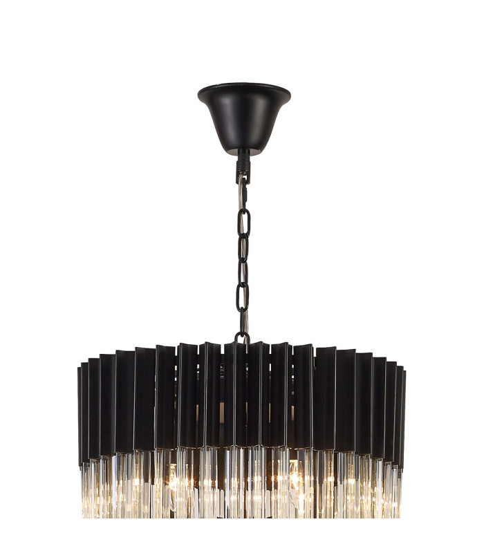 Poland 50cm Pendant Round 5 Tier 18 Light E14 Matt Black/Cognac Sculpted Glass Item Weight: 42kg-5