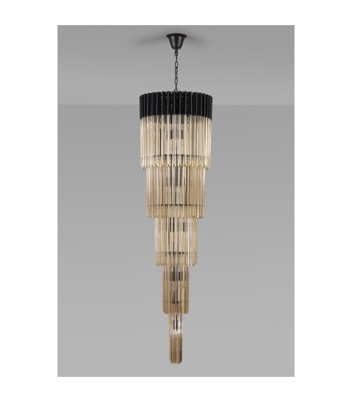 Poland 50cm Pendant Round 5 Tier 18 Light E14 Matt Black/Cognac Sculpted Glass Item Weight: 42kg-8