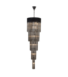 Poland 50cm Pendant Round 5 Tier 18 Light E14 Matt Black/Smoke Sculpted Glass Item Weight: 42kg-1