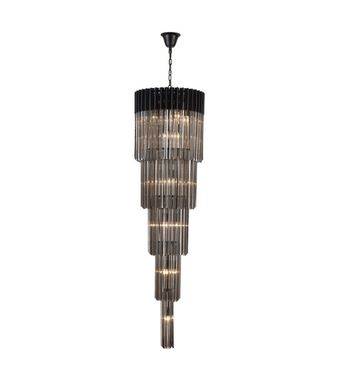Poland 50cm Pendant Round 5 Tier 18 Light E14 Matt Black/Smoke Sculpted Glass Item Weight: 42kg-1