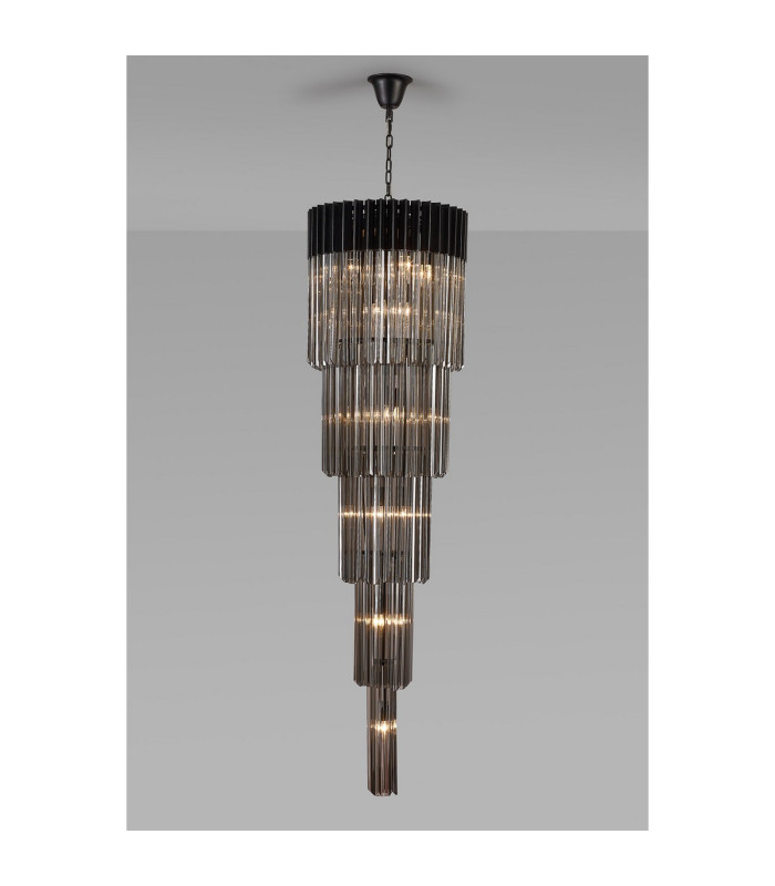 Poland 50cm Pendant Round 5 Tier 18 Light E14 Matt Black/Smoke Sculpted Glass Item Weight: 42kg-3