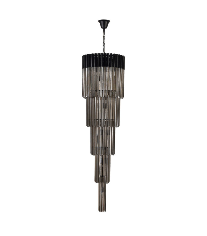 Poland 50cm Pendant Round 5 Tier 18 Light E14 Matt Black/Smoke Sculpted Glass Item Weight: 42kg-4