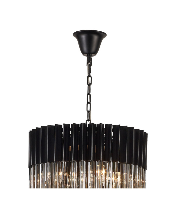 Poland 50cm Pendant Round 5 Tier 18 Light E14 Matt Black/Smoke Sculpted Glass Item Weight: 42kg-5